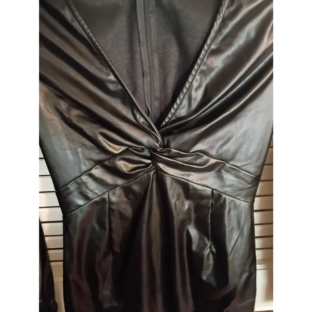 Forever 21 Black Faux Leather Twist-Front Mini Dress